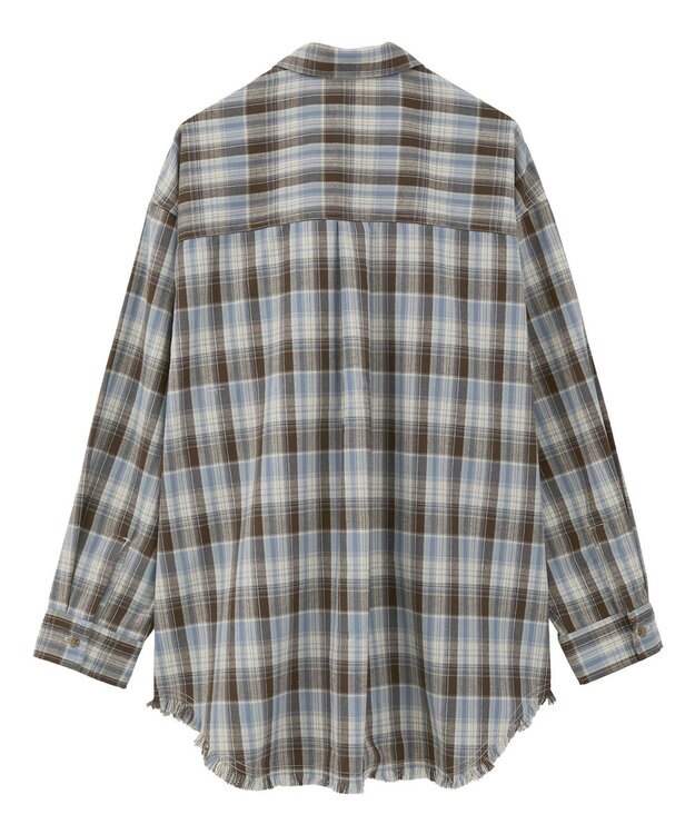 AMERICAN HOLIC フリンジヘム起毛チェックシャツ Check Blue