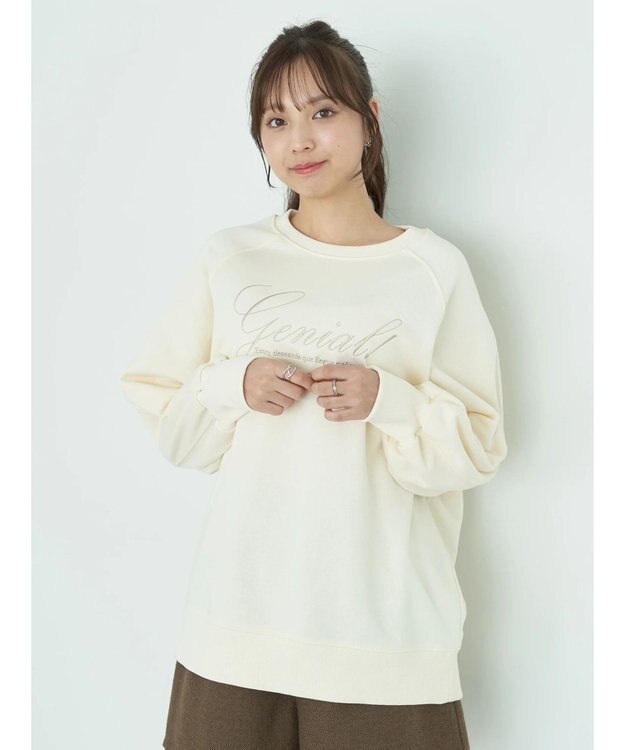 earth music&ecology 裏毛ロゴチュニック Ivory