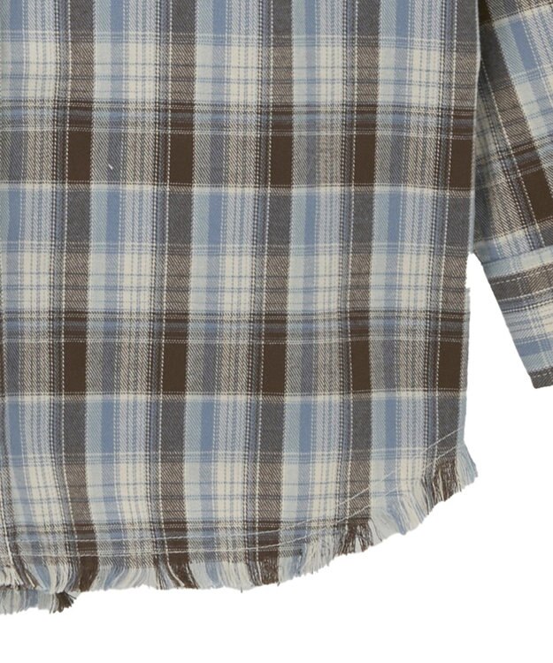 AMERICAN HOLIC フリンジヘム起毛チェックシャツ Check Blue