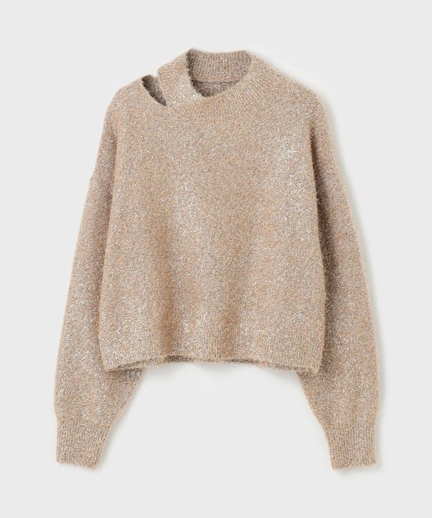 GRACE CONTINENTAL ラメフェザーニットトップ ベージュ