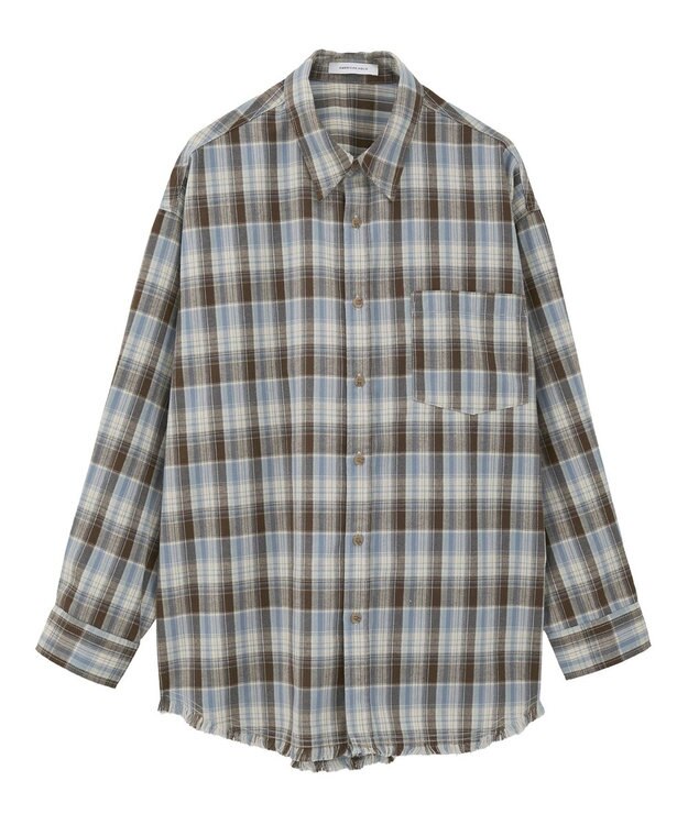 AMERICAN HOLIC フリンジヘム起毛チェックシャツ Check Blue