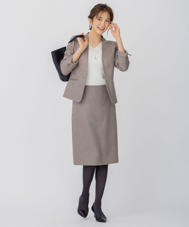 23区 【CLASSY.1月号掲載/洗える】ウールライクカルゼ タイト スカート ダークブラウン系