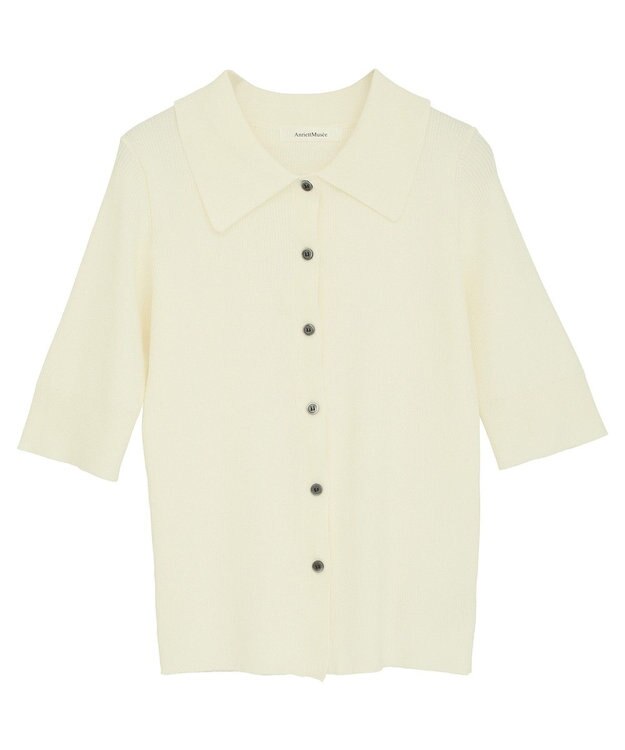 Green Parks ポロ襟5分袖リブニット Off White