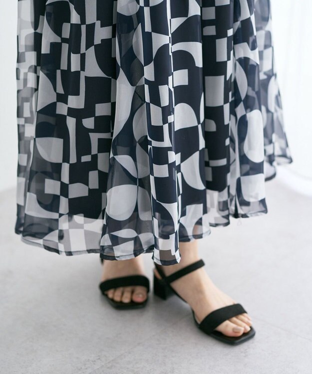 YECCA VECCA アート柄シアーロングスカート Black