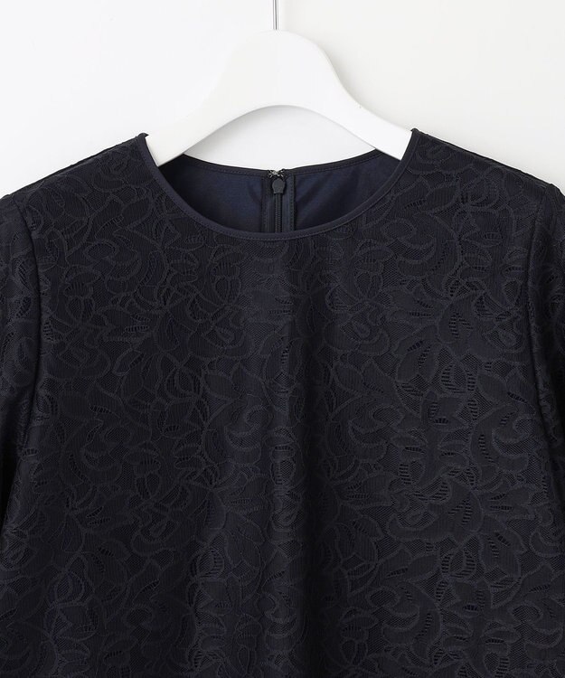 自由区 【セットアップ対応・洗える】ラッセルレース ブラウス ネイビー系