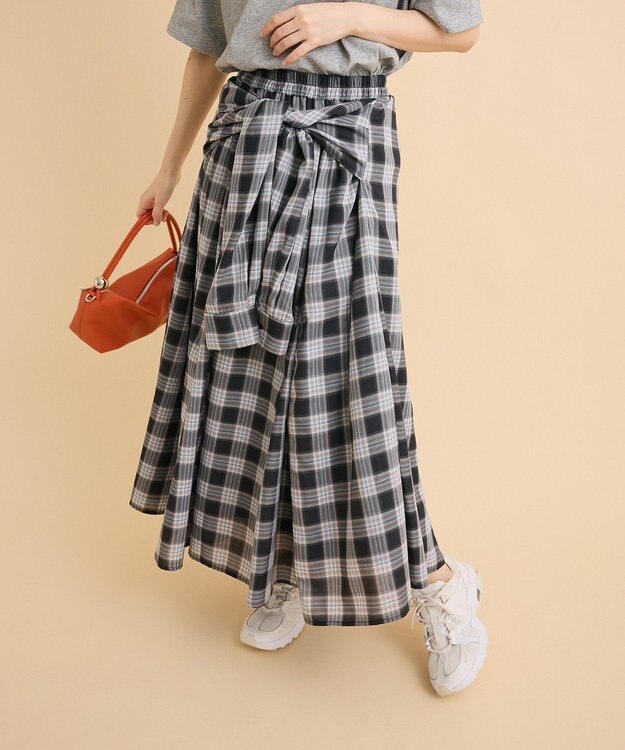 Green Parks イージーケアチェックボリュームスカート Black