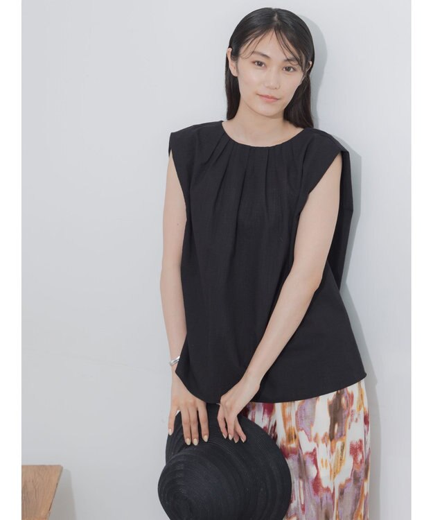 Te chichi リネンミックスクレープブラウス(セットアップ可)《2026 SUMMER LOOK item》 ブラック