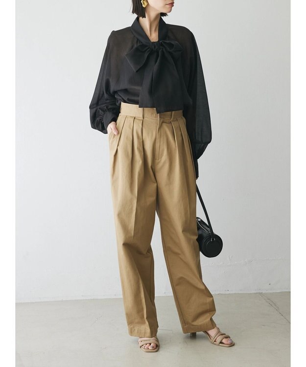 Green Parks AnriettMusee シアーボウタイブラウス Black