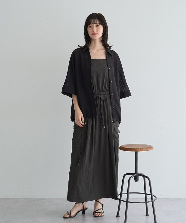 YECCA VECCA 　裾ドロストメッシュシャツ Black