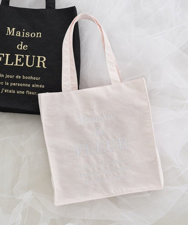 Maison de FLEUR リボンレースブランドロゴ刺繍スクエアトート Pink