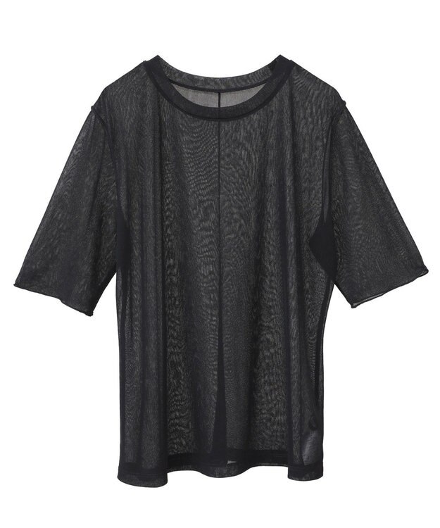 YECCA VECCA クルーネック5分袖シアートップス Black