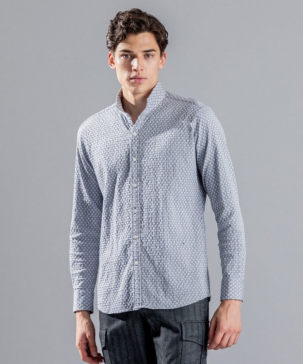 JOSEPH HOMME トライジャガードストレッチ　ウィングカラーシャツ ライトグレー系