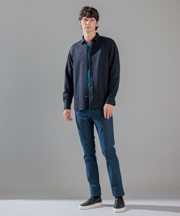 JOSEPH HOMME バークジャガードジャージー   レギュラーカラーシャツ ネイビー系