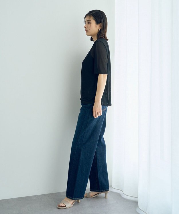 YECCA VECCA クルーネック5分袖シアートップス Black