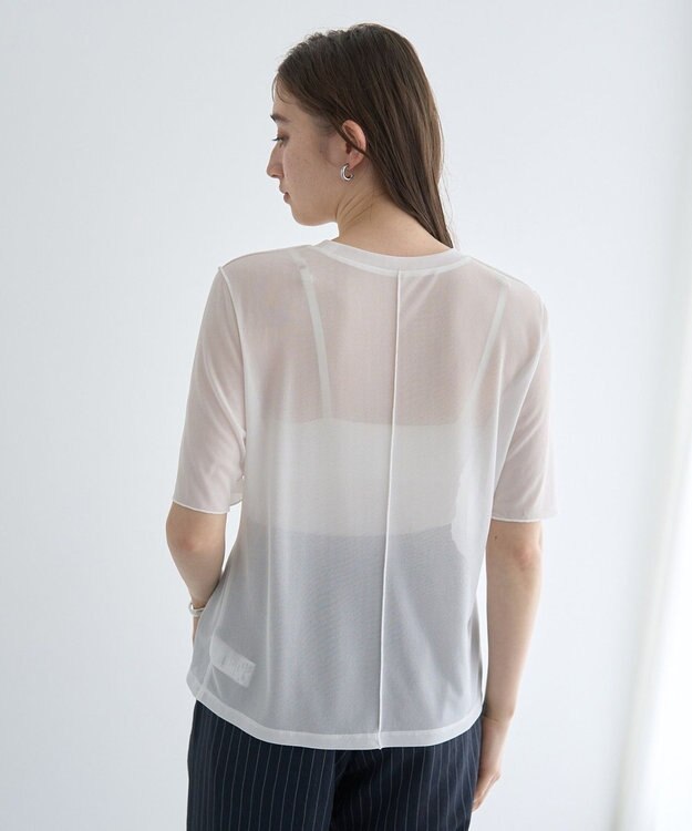 YECCA VECCA クルーネック5分袖シアートップス Off White