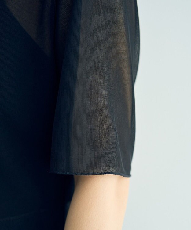 YECCA VECCA クルーネック5分袖シアートップス Black