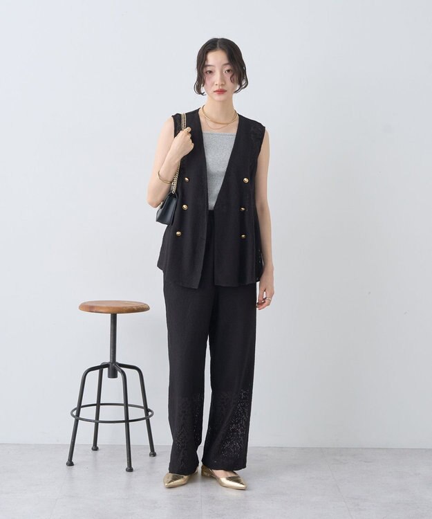 earth music&ecology レースイージーパンツ Black