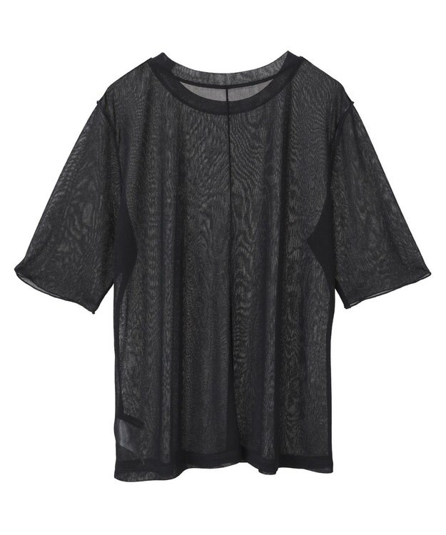 YECCA VECCA クルーネック5分袖シアートップス Black