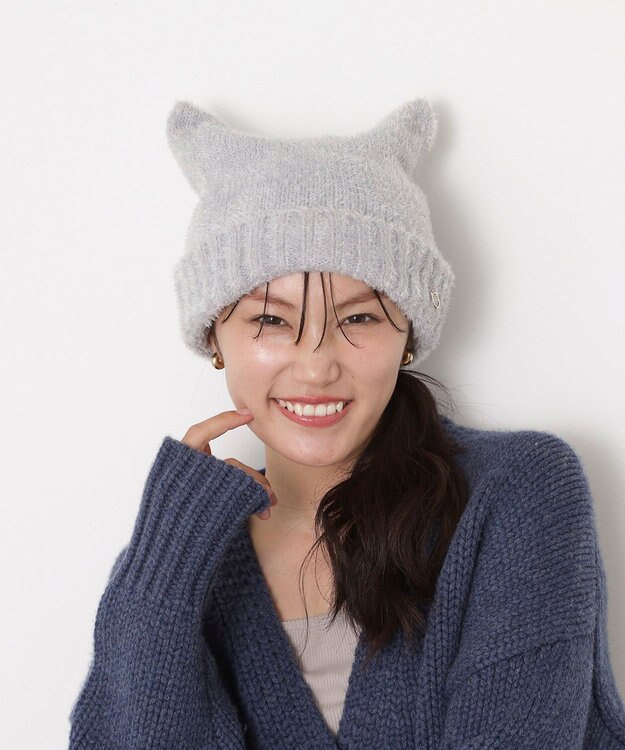 MOONBAT PAUL&JOE ACCESSOIRES(ポール&ジョー)ネコミミ シャギー ニット帽 ライトグレー