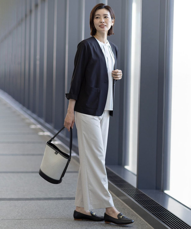 J.PRESS LADIES 【洗える】ストレッチ ノーカラー ジャケット ブラック系