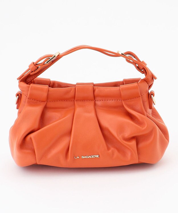 LA BAGAGERIE シープレザー　ギャザーミニマムバッグ オレンジ