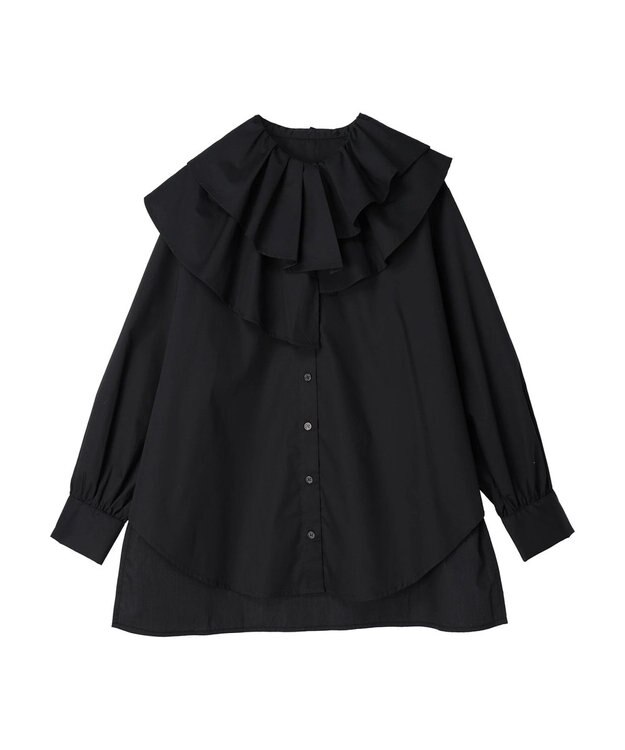 earth music&ecology ラッフルフリルチュニックブラウス Black