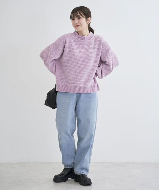 Green Parks ベロアモールモックネックニットプルオーバー Pink