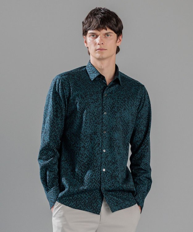 JOSEPH HOMME バークジャガードジャージー   レギュラーカラーシャツ スモーキーグリーン系