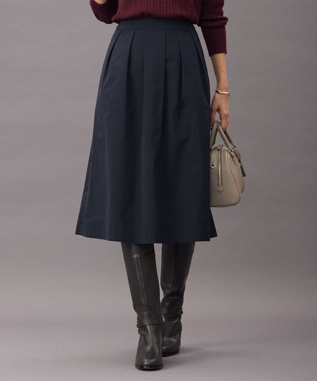 J.PRESS LADIES S 【洗える】グレイス メモリータフタ タック スカート ネイビー系