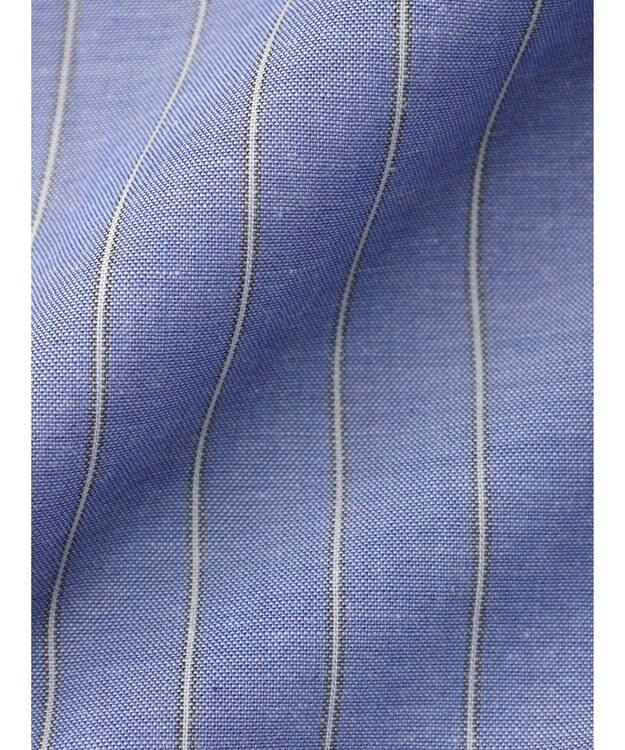 Green Parks 綿麻混スキッパーシャツ Stripe Sax