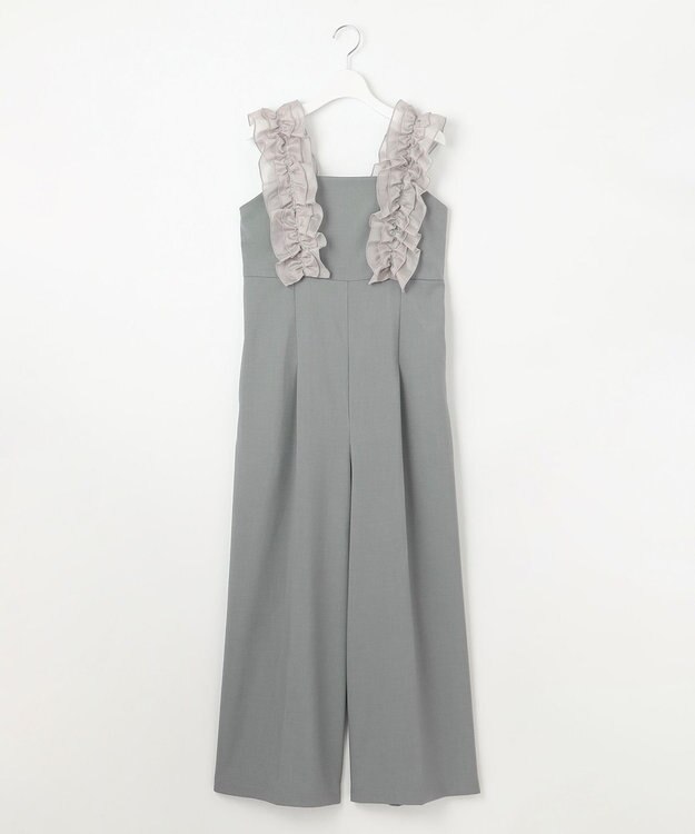 Feroux 【洗える】フリルショルダー サロペット ライトグレー系