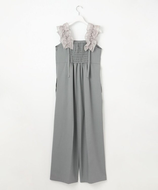 Feroux 【洗える】フリルショルダー サロペット ライトグレー系