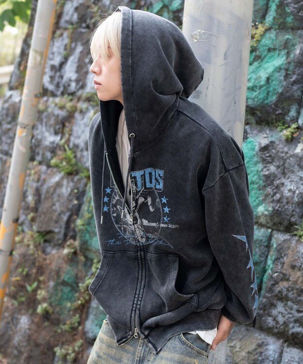 WEGO 【ユニセックス着用ITEM/MLサイズ展開】パウダーブリーチグラフィックZIPパーカー 柄3