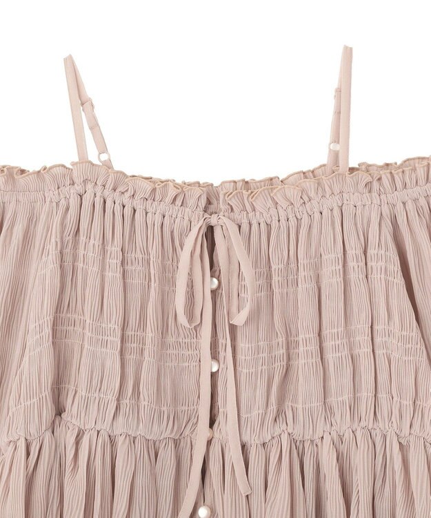 earth music&ecology 【2WAY】シャーリングフリルオフショルブラウス Pink Beige