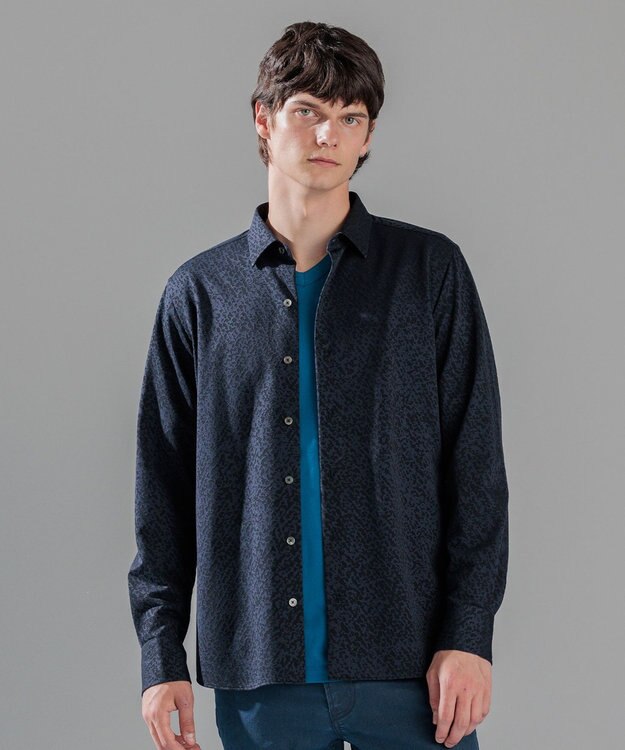 JOSEPH HOMME バークジャガードジャージー   レギュラーカラーシャツ ネイビー系