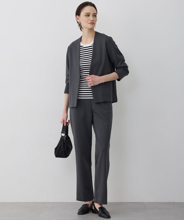 ICB L ナイロンストレッチポンチ ノーカラージャケット チャコール