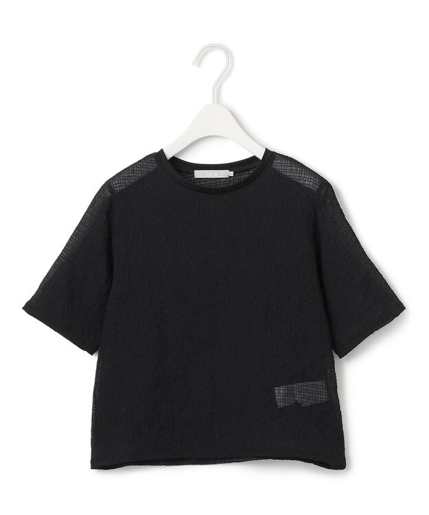 ICB 【洗える】 シャイニーサッカー クロップドトップス ブラック系