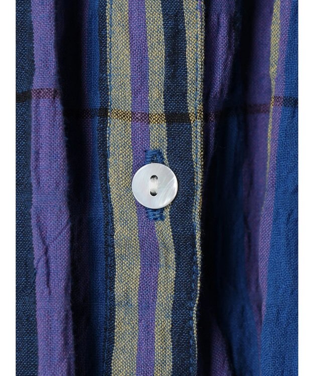 earth music&ecology 綿ＰＵクレープワンピース（ｃｈｅｃｋ柄） Blue