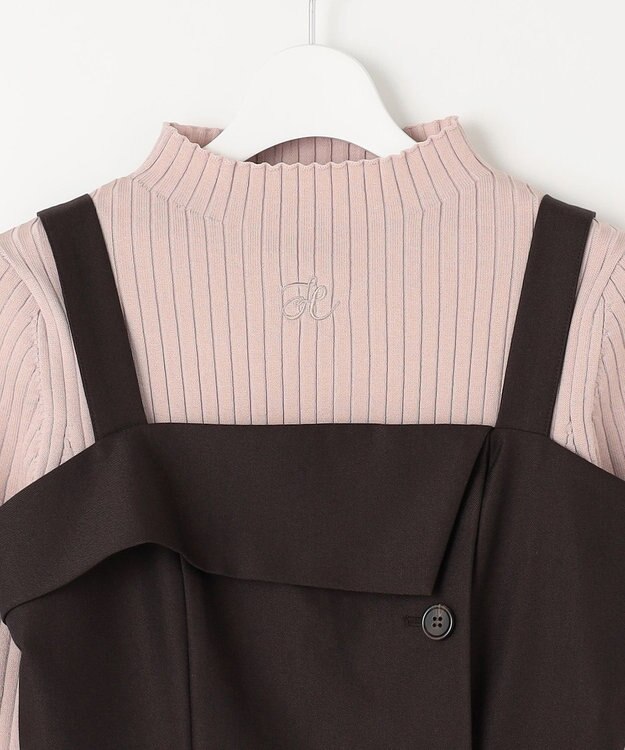 Feroux 【古畑星夏さん着用・セットアイテム】刺繍ポイント ニット × ジャンパー スカート ダークブラウン系