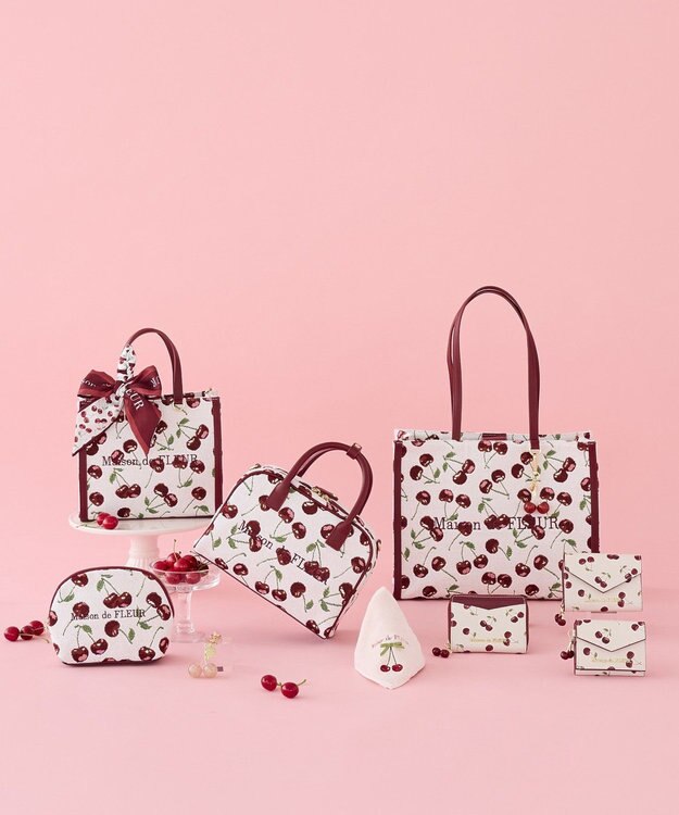 Maison de FLEUR チェリー柄プリントスカーフ Red