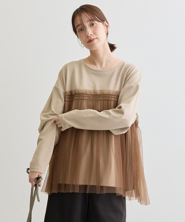 Green Parks ・ＥＬＥＮＣＡＲＥ　ＤＵＥ　チュールレイヤープルオーバ Gray Beige