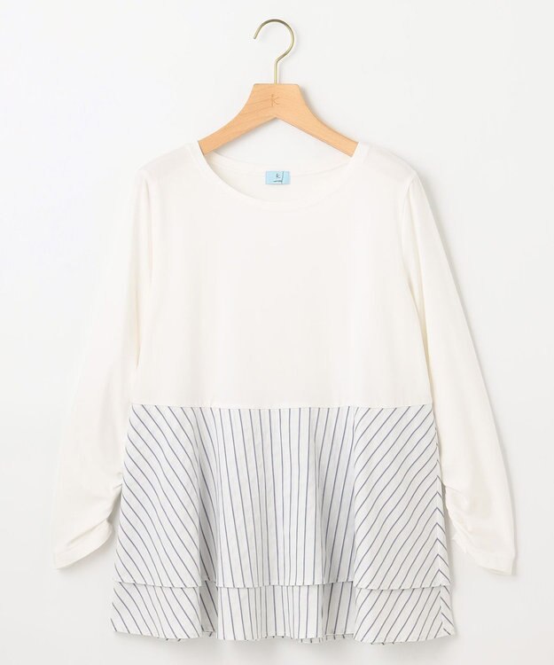 組曲 S シャツコンビティアード ロングＴシャツ アイボリー×ストライプ系1