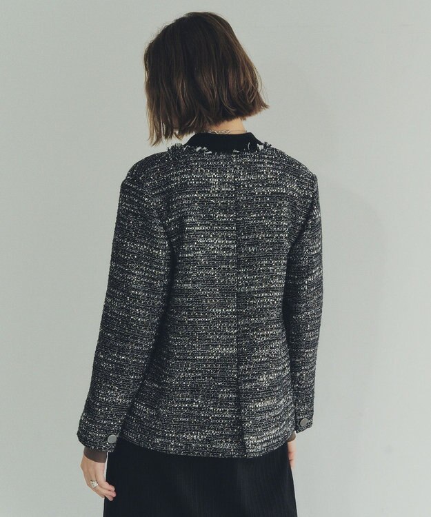YECCA VECCA ノーカラーツイードジャケット Black