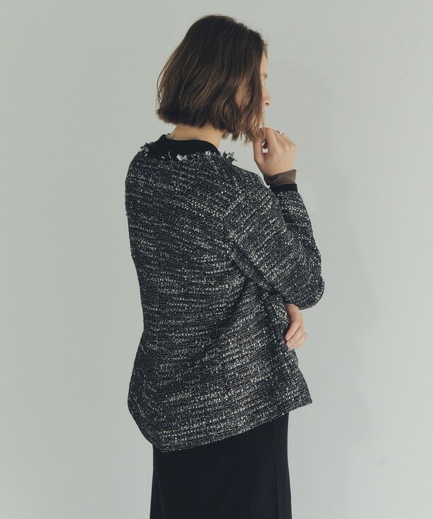 YECCA VECCA ノーカラーツイードジャケット Black