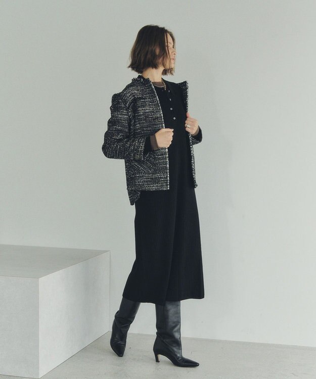 YECCA VECCA ノーカラーツイードジャケット Black