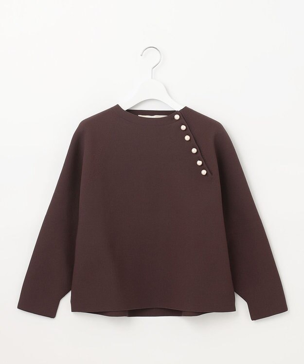 自由区 L ポリエステルホールガーメントラグランボタン ニット ダークブラウン系