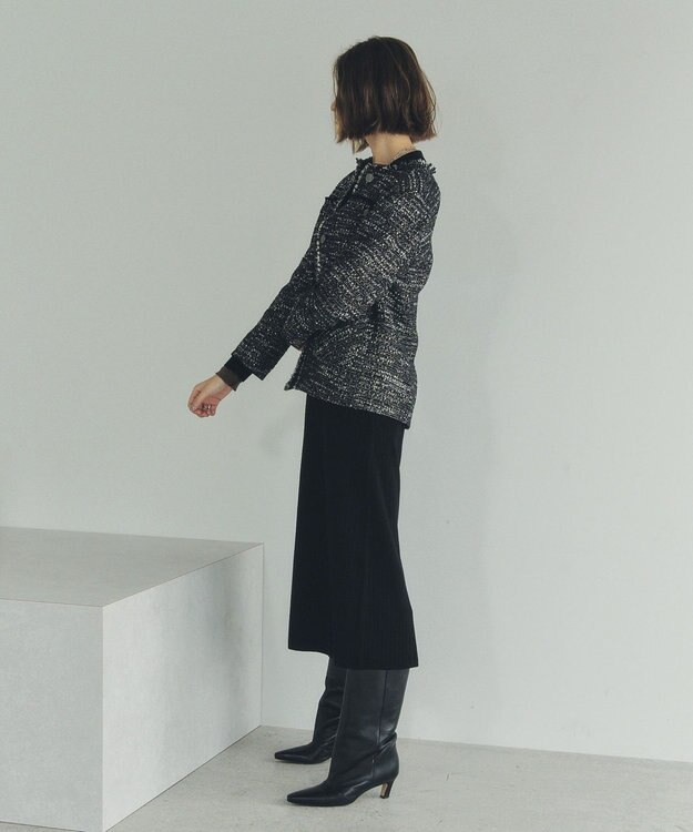 YECCA VECCA ノーカラーツイードジャケット Black