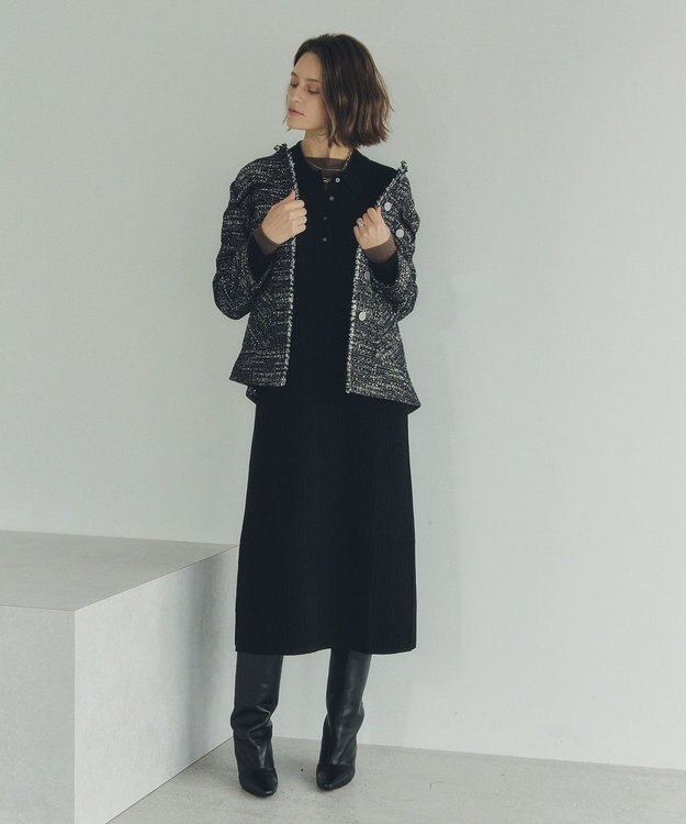 YECCA VECCA ノーカラーツイードジャケット Black