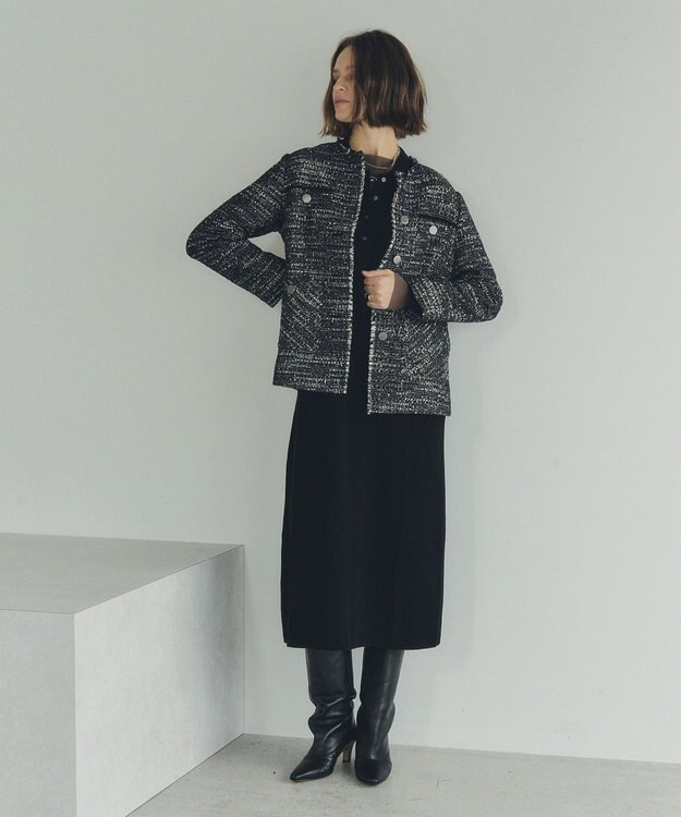 YECCA VECCA ノーカラーツイードジャケット Black