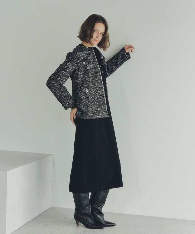 YECCA VECCA ノーカラーツイードジャケット Black